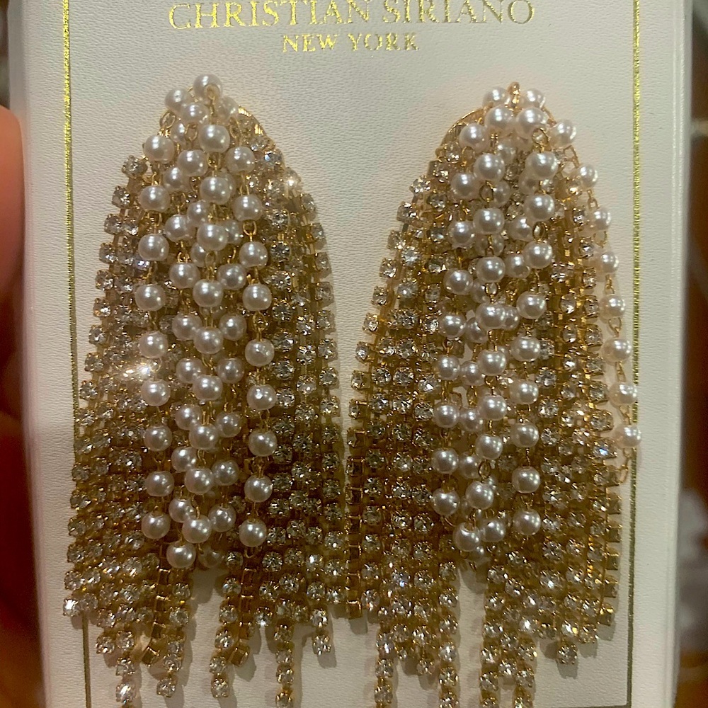 Christian Siriano pearl rhinestone fringe earring